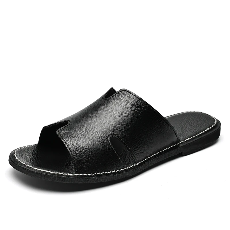 Summer Men Slippers Leather Slides Casual Flats Pantoufle Homme Chinelo Slide Outdoor Indoor Luxury Brand No Logo