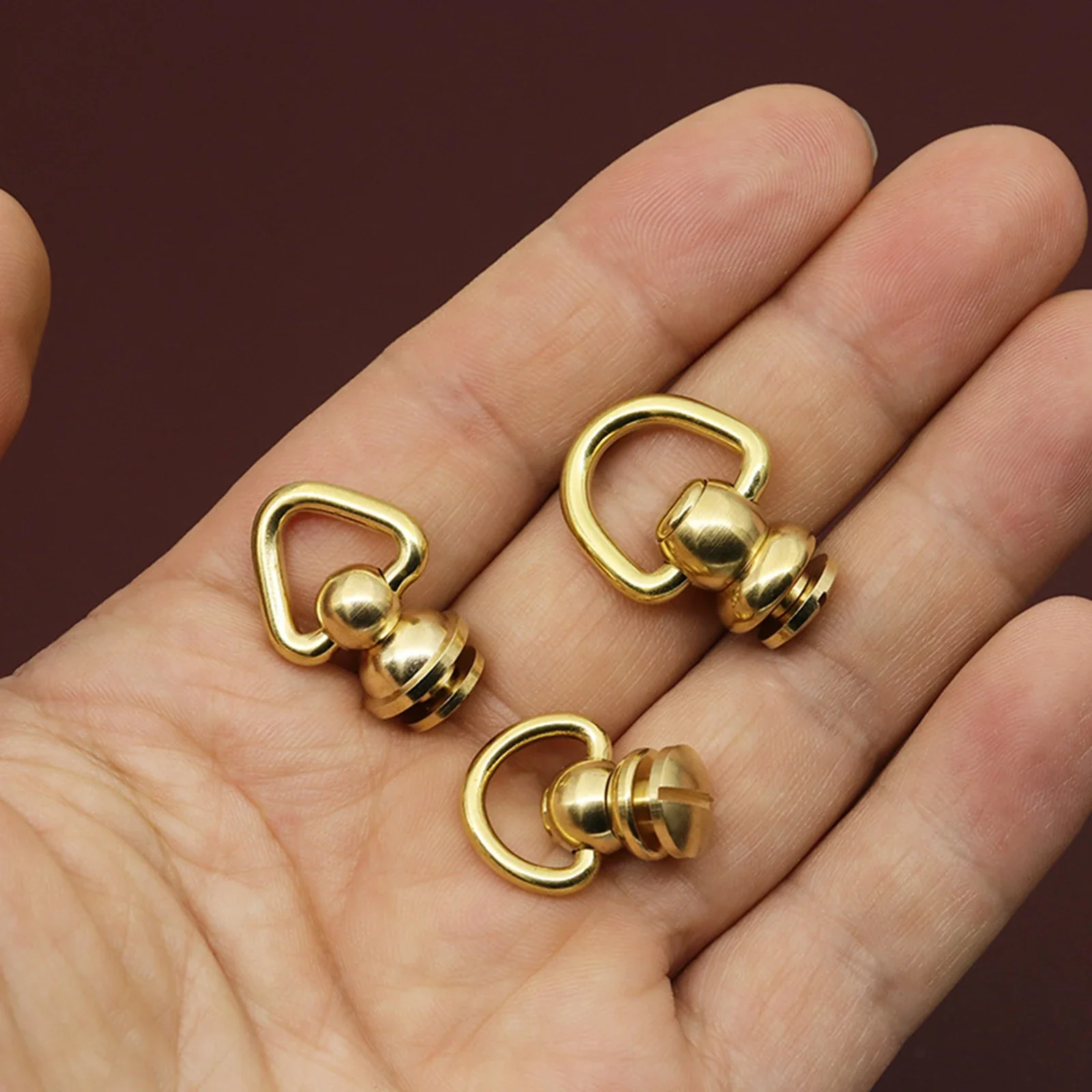 1pc D-Ring Triangle-ring Design Brass Ball Stud Rivets W/screws 360 Degree Rotate Head Spikes Buttons Leather Handbag Decoration