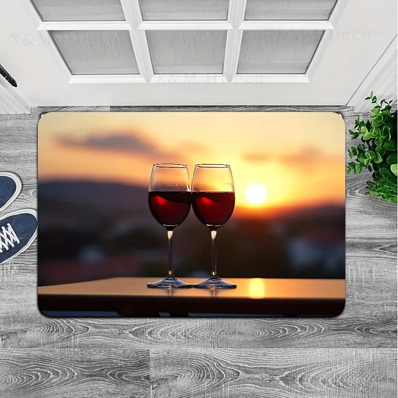 Sunrise wine glass pattern Flannel-printed floor mats has a non-slip function is suitable for entrances bathroom welcome carpets