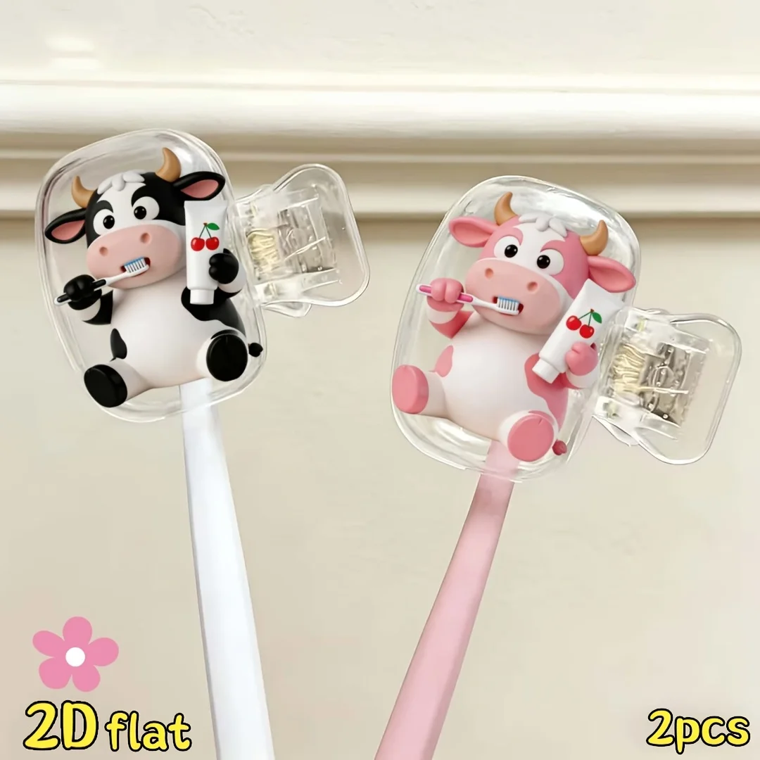 2pcs Cow Toothbrush Holder Travel and Home Storage Organizer with Transparent Lid Suitable for Bathroom Bedroom Travel Essential