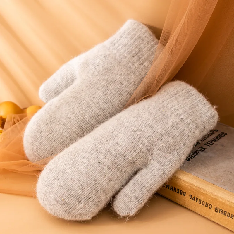 جديد إمرأة شتاء الدفء زائد الكشمير رشاقته الصلبة مرونة لينة أصابع كاملة الصوف الحياكة القفازات قفازات لطيف جميل
