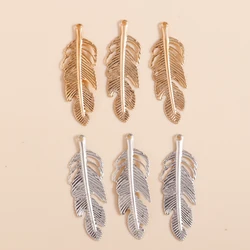 Leslie 50pcs 12*35mm Gold Silver Plated Iron Sheet Feather Charms for Jewelry Making Women Alloy Pendant Necklace Diy Findings