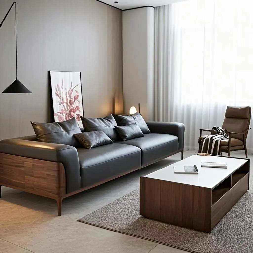 New Chinese-style solid wood sofa single living room three or four people office walnut small apartment double 2026 new