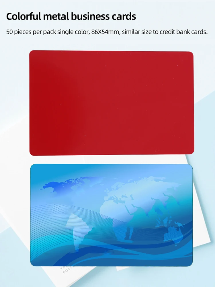 50PCS Multicolor Metal Name Cards Multipurpose Aluminum Alloy Metal Business Cards Blank Tablet Smooth Flat for Office Clients