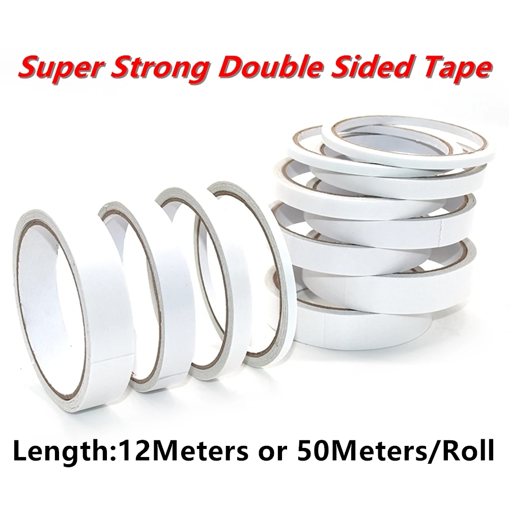 12M 50M Double Sided Tape Super Strong Double Faced Powerful Hand Tearing Adhesive Tape For Mounting Fixing Pad Sticky Paper