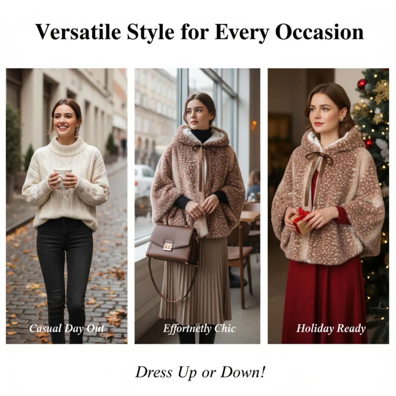 Christmas Reindeer Cloak Winter Cute Deer Cape Plush Thick Windproof Forest Style Shawl Coat Warm Elk Poncho Outerwear Top New