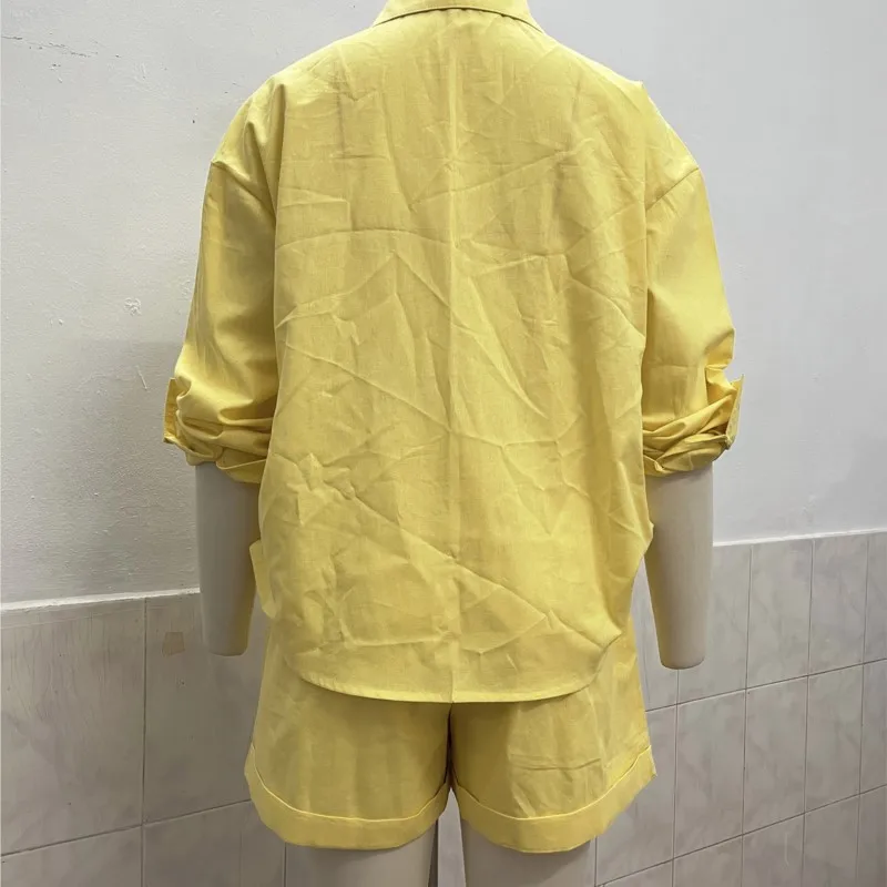 Loose Shirt Shorts Sets Women Solid Lapel Single Breasted Short Sleeve Blouses Wide Leg Short Pant Summer Lady Casual Outfit