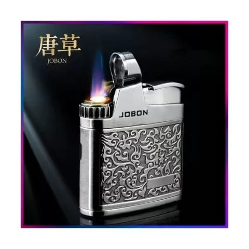 JOBON Embossed Butane Gas Lighter Jet Metal Windproof Torch Cigarette Cigar Lighter Retro Press Ignition Smoking Accessories view 3