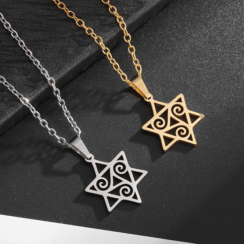 Simple hollow irregular curled spiral hexagonal star stainless steel pendant casual versatile daily accessories for men andwomen