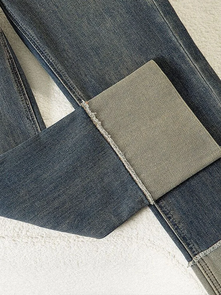 슬리밍 시멘트 아이 데님 진 하이웨이스트 스트레이트 레그 여성 여름 스몰 사이즈 바지 웨이드 헴 진 코튼 블렌드