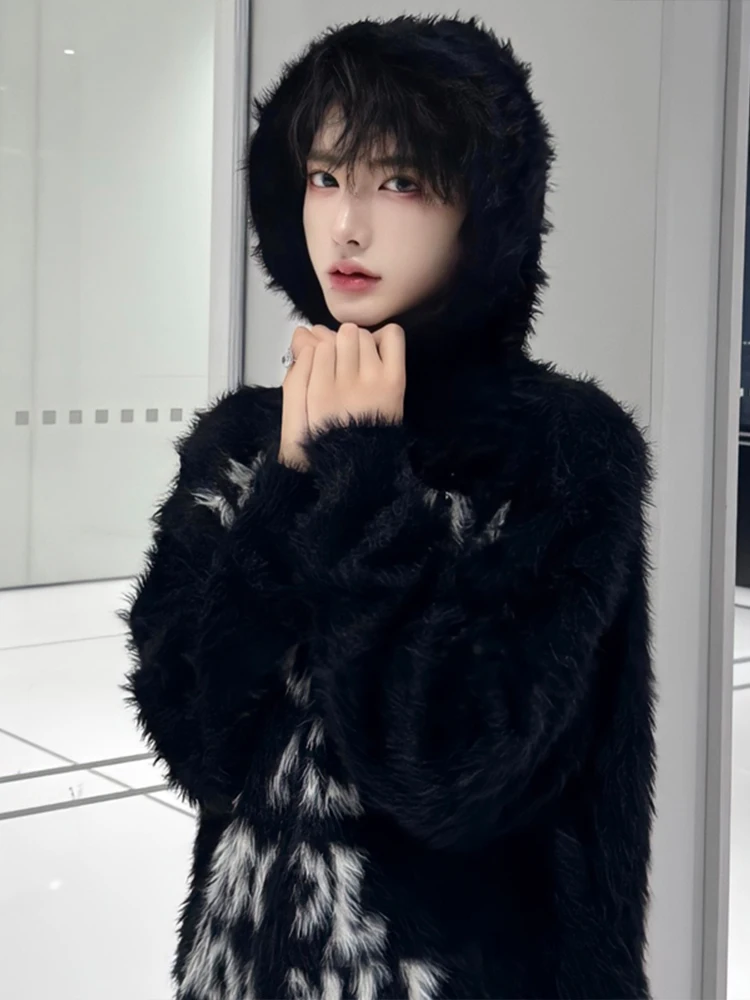 

Bla Hooded Zipper Cardigan Knitted Sweater Men's Autumn Winter Faion Lazy Sle High-End Feeling Mouton Wool Outerwear