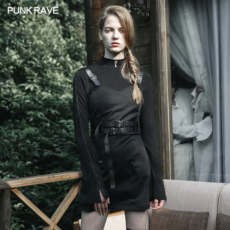 

PUNK RAVE Women's "Hard Core Girl" Military Uniform Style Double Belt Inelastic Dress Punk Handsome PU Shoulder Strap Girl