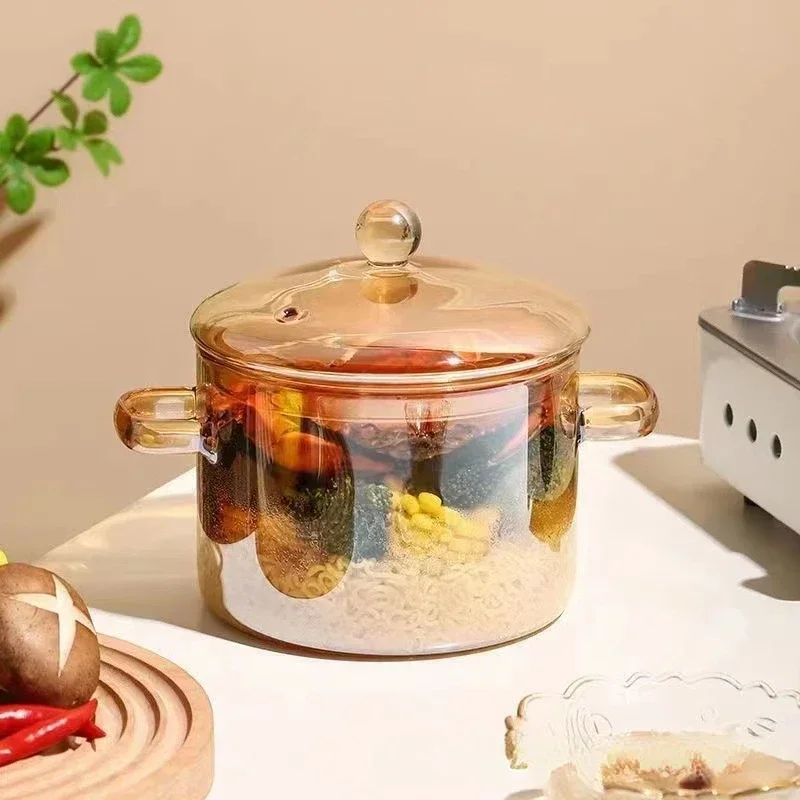 Ambercolored Borosilicate Glass Stew Pot High Temperature Resistant Ceramic Oven Safe Cooking Pan Homeware
