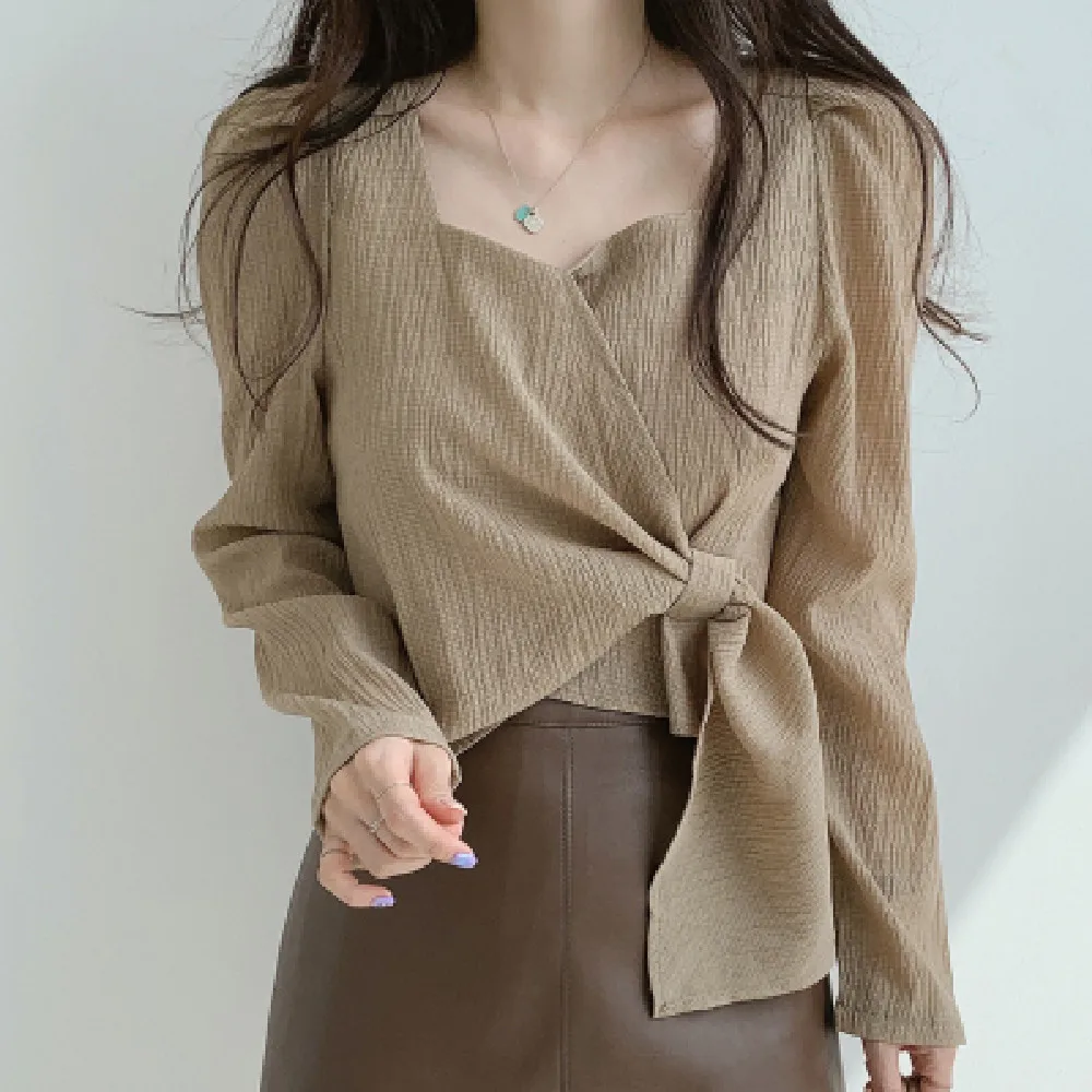 Summer Literature Long Sleeved Solid Color Brown Pullover Other Sources Green Grid Temperament Commuting Versatile Shirt