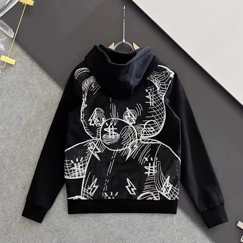 AlexPlein Rhinestones Teddy Bear Tracksuits 100%Cotton Streetwear Couple Sweatjacket Men\'s Clothing Fashion 2023 Winter Diamond