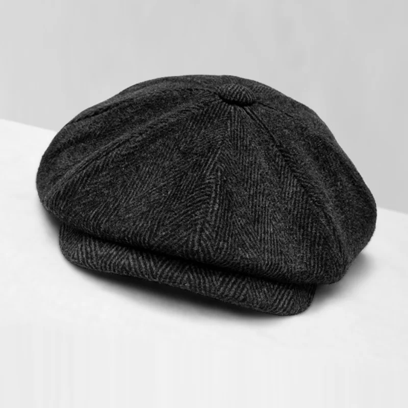 Retro Big Size 62cm Newsboy Caps Men Vintage Wool Thick Beret Winter Driver Hats for Male Tweed Casual Flat Octagonal Cap