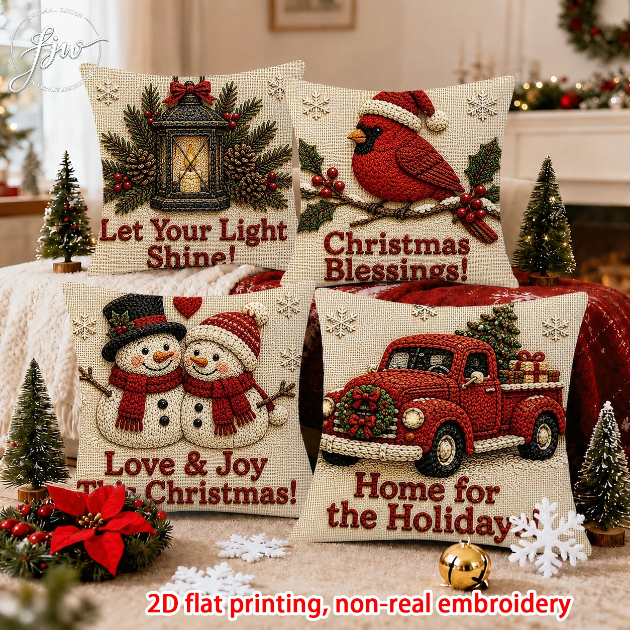 1pcs Christmas Throw Pillow Covers Farmhouse Red Truck Snowman Cardinal Holiday Decorative Cushion Cases for Home Sofa Bed