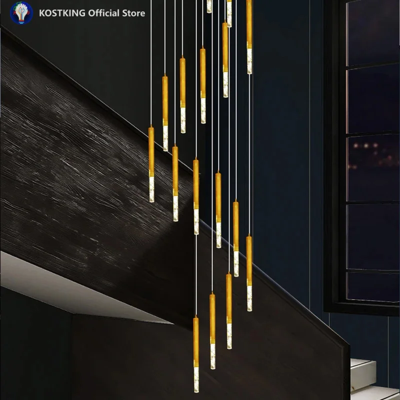 

2025 Luxury-Style Post-Modern Staircase Chandelier Crystal Villa Duplex House Simple Creative Rotating Staircase Long Chandelier