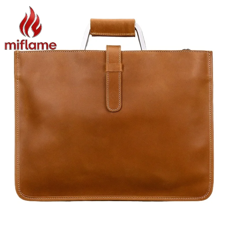 Men's Vintage Crazy Horse Leather Horizontal Briefcase Slim Business Document Shoulder Crossbody Bag