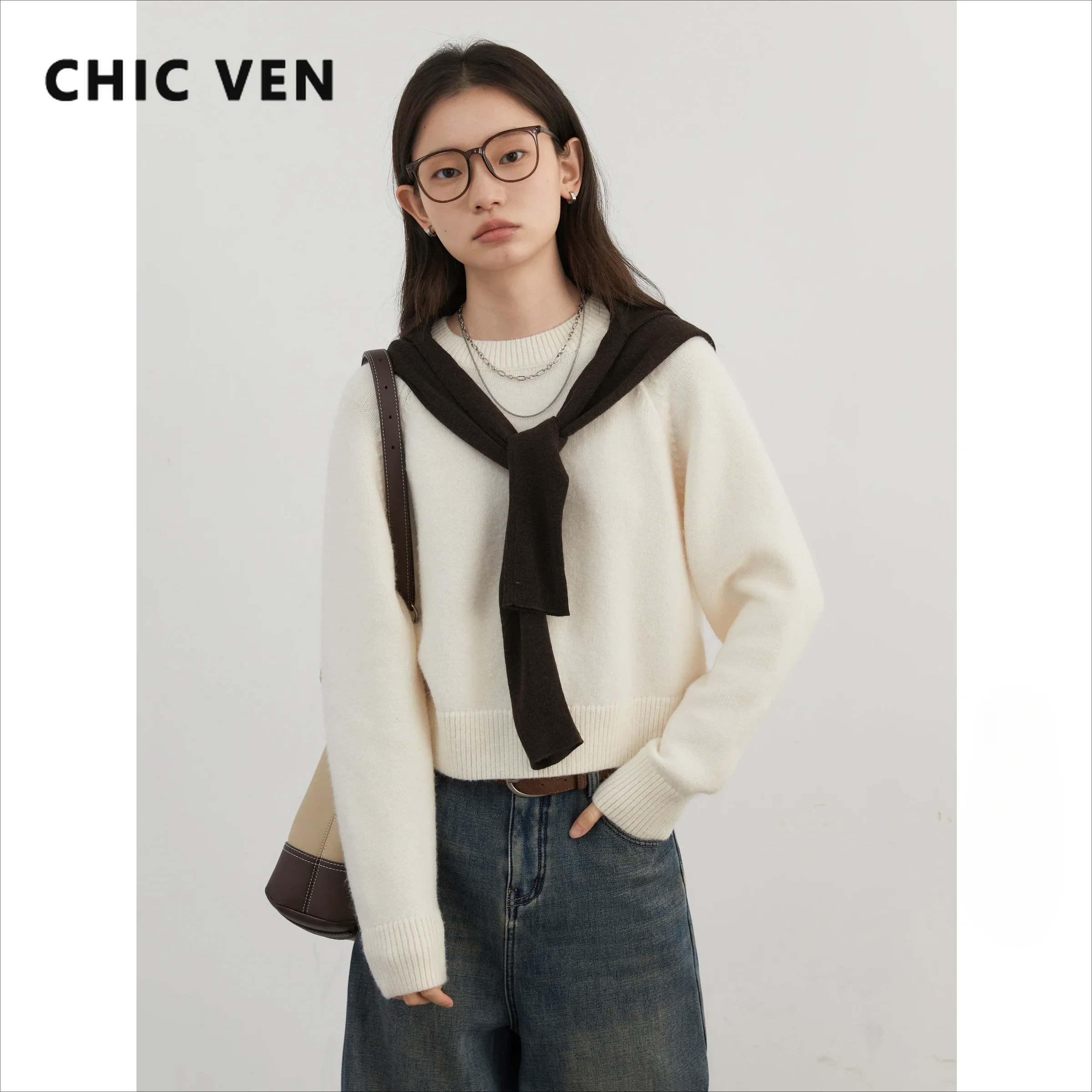 CHIC VEN Women Sweaters Loose New Solid Basic Basic Knitted Jumpers Raglan Sleeves Female Pullovers Autumn Winter 2024