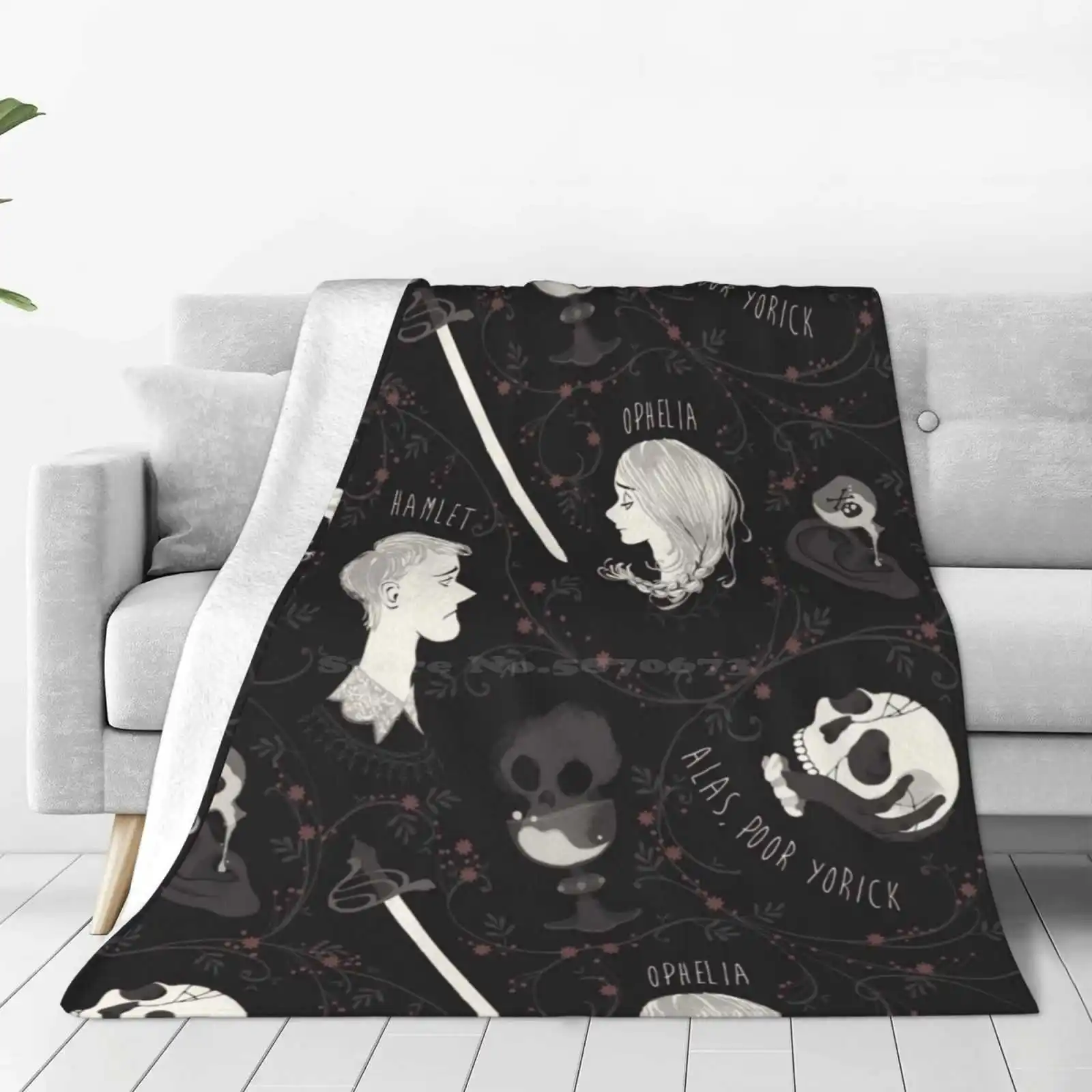 Shakespearean Pattern-Hamlet Creative Design Light Thin Soft Flannel Blanket Hamlet Ophelia Shakespeare Tragedy Black Grey