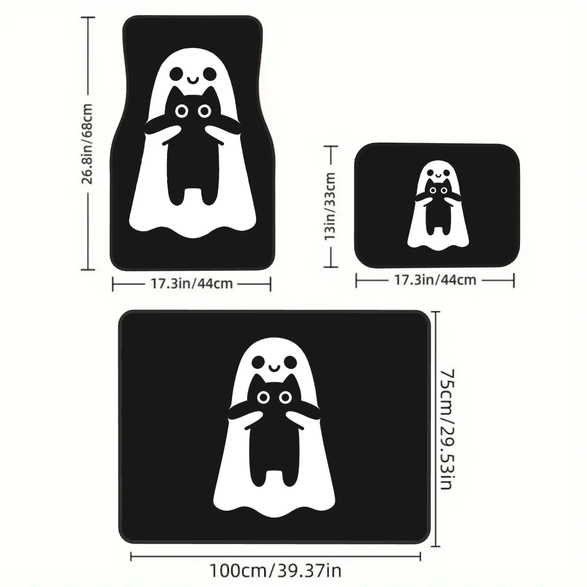 2D Flat 5pcs For Halloween Ghost Cat Pattern 4 Car Floor Mats And 1 Car Trunk Mat Set, Stylish Vehicle Additions, Perfect Gift F
