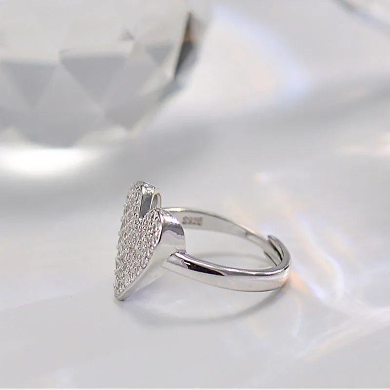 100% 925 Sterling Silver Zircon Love Heart Open Rings for Women Girl Fashion Design Adjustable Jewelry Party Gift Dropshipping