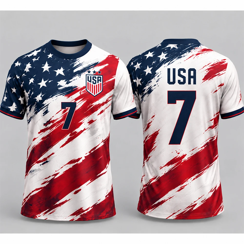 United States national team football jersey, splattered star and stripe print, fan commemorative sports quick drying T-shirt