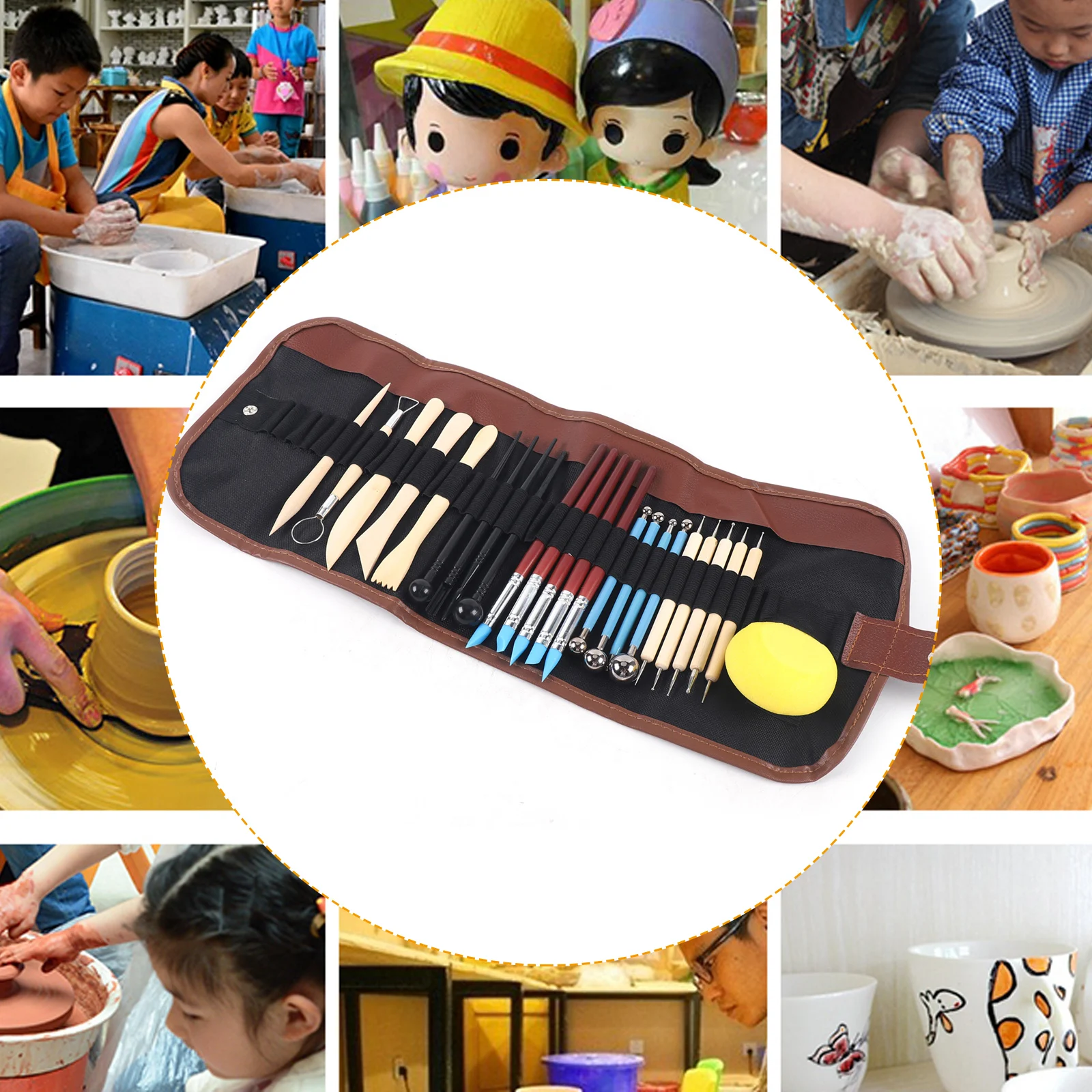 24x Pottery Tools & Polymer Clay for Sculpting Carving l Kit Polymer Clay Tools with Reusable Pouch For Model