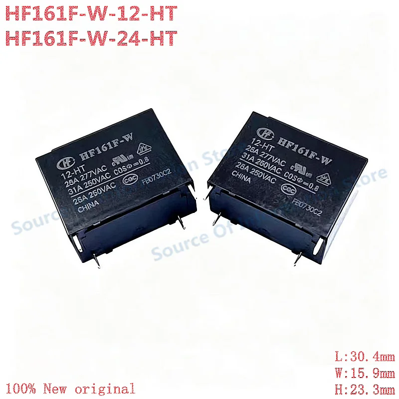 5Pcs HF161F‑W‑12‑HT HF161F‑W‑24‑HT Hongfa Relay, DC12V DC24V Coil, 26A 277VAC PCB Power Relay
