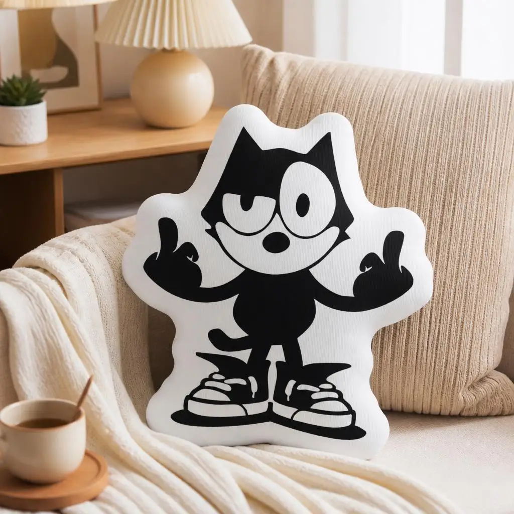 Felix Cat Middle Finger Shaped Throw Pillow Funny Classic Cartoon Cushion Stuffed Decorative Pillow for Sofa Home Decor Gift