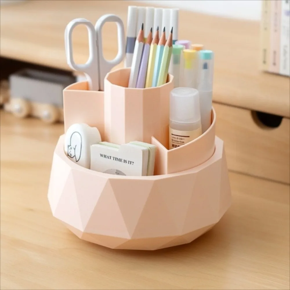 

4-Grid 360° Rotating Pen Holder Large Capacity Stationery Pencil Storage Box Waterproof Dust-proof Makeup Brush Organizer