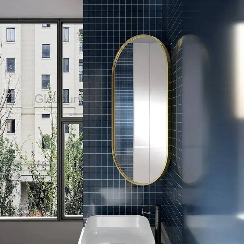 Mounted Side Corner Wall Mirror Bathroom Rotatable Oval Bathroom Mirror Gold Vanity Accessories Espejo Pared Makeup Mirror EB5BM