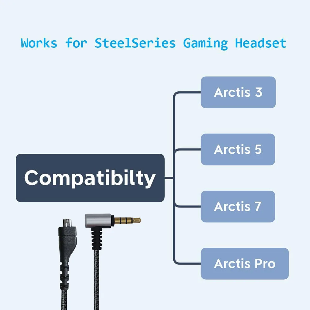Audio Cable Flexible Stereo Gaming Headset Cord Replacement for Steelseries Arctis 3/5/7 Pro Gaming Headset A002