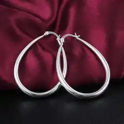 Hot Silver color 4CM Smooth Circle Hoop Earrings Hook For Women Fashion Charm High Quality Wedding party Jewelry Gifts