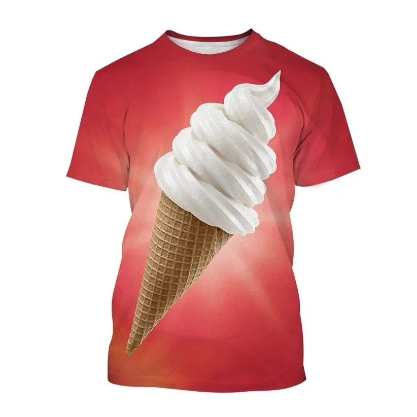 Camisetas con imagen de helado para hombre, camisetas informales con estampado 3D, Hip Hop, cuello redondo, manga corta, moda de verano