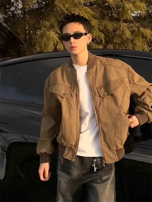 Autumn and Winter Mens Jacket American Style Workwear Loose Design Sense Leisure Distress Coat Trend Korean Version Comfortable