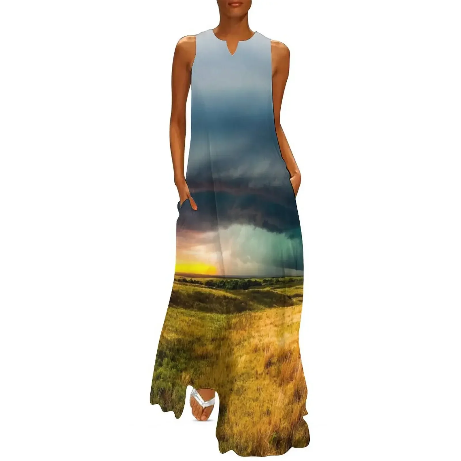 

Medicine Lodge - Storm Over Open Prairie on Autumn Day in Kansas Long Dress women's evening dresses Dress