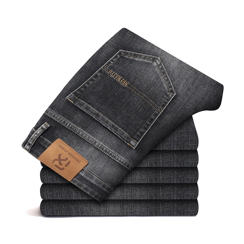 2024 새로운 가을 남성 블루 스트레이트 레그 청바지 비즈니스 캐주얼 코튼 스트레치 데님 바지 남성 브랜드 플러스 사이즈 40 42 44