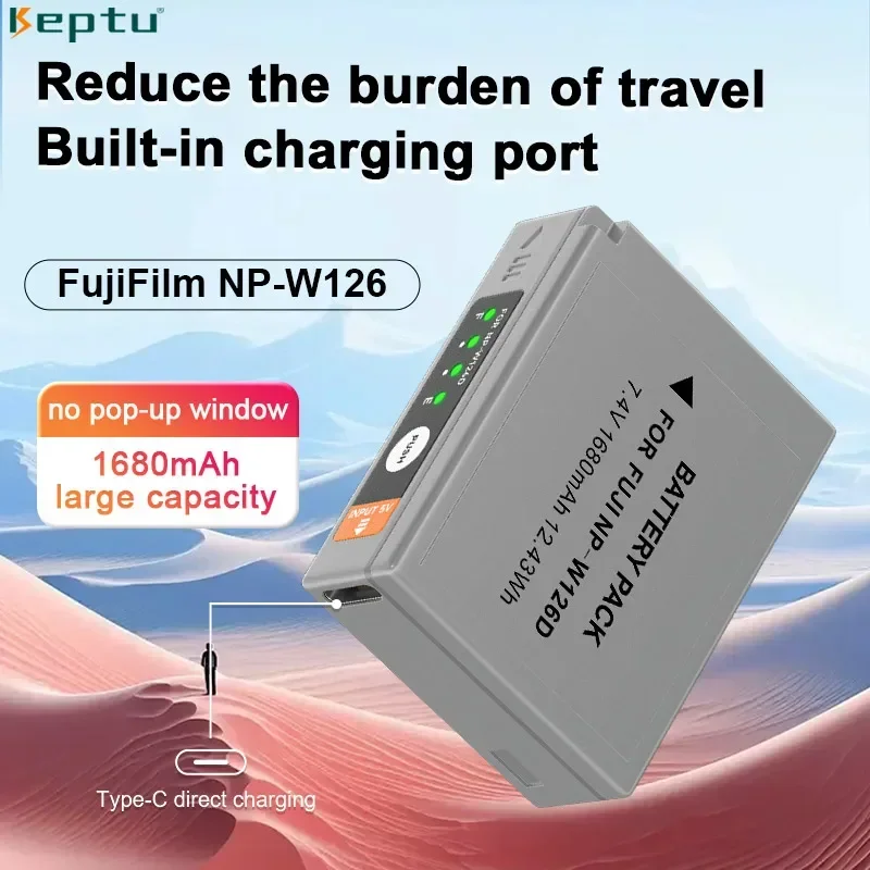 

KEPTU NP-W126 Camera Batteries Rechargeable 1680mAh Type C Charging Fits Fujifilm X100V X-T200 X-A7 X-E2 X-E3 X-H1