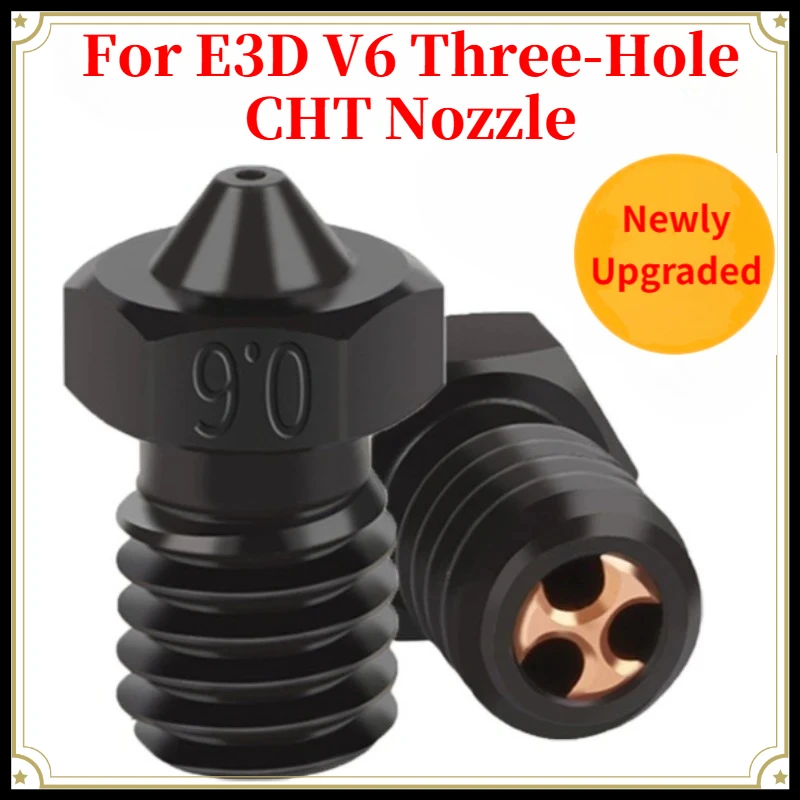 

E3D V6 Three-Hole CHT Nozzle, Hardened Steel High Flow High Temperature Wear Resistant 3D Printer Nozzle
