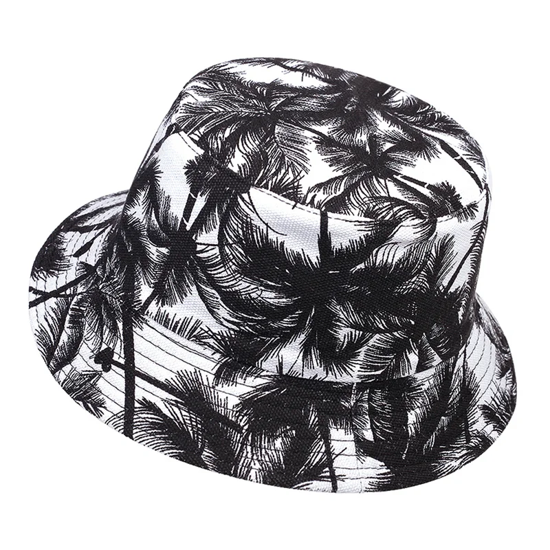 Unisex Tropical Coconut Tree Print Personality Bucket Hats Fishermen Caps Outdoor Casual Cap Sunscreen Hat