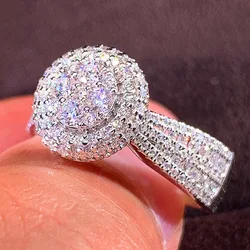 Luxury Wedding Engagement Ring for Women Iced Out Cubic Zircon Sparkling White Gold Color Propose Marriage Gift Jewelry KCR187