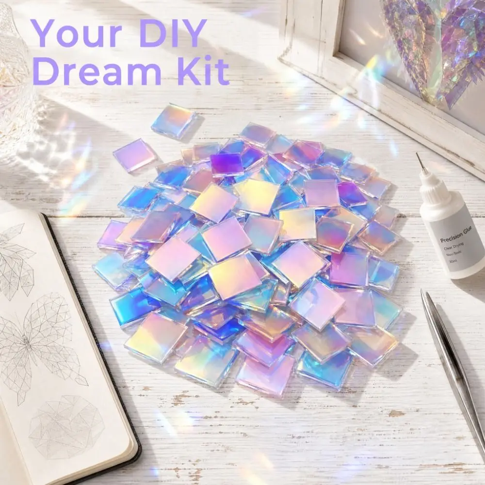 50Pcs Rainbow Radiant Acrylic Sheets Square Mini Holographic Acrylic Mosaic Art 2x2cm 3x3cm Holo Plexiglass Tiles