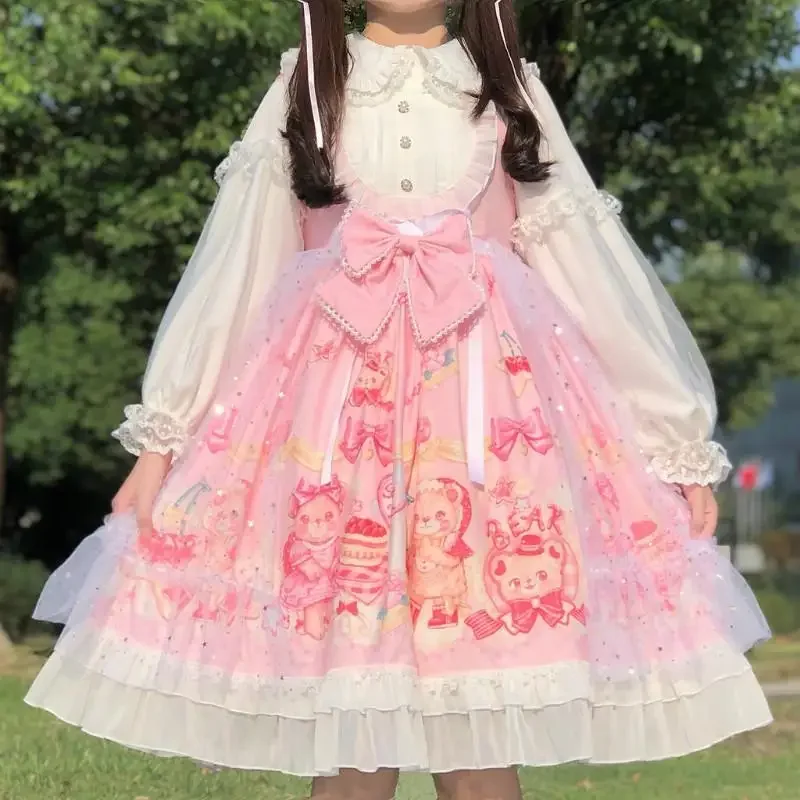 Lolita vestido de tirantes para niños, ropa rosa, dulce y lindo, Kawaii, productos de alta calidad para niñas de 6 a 14 años