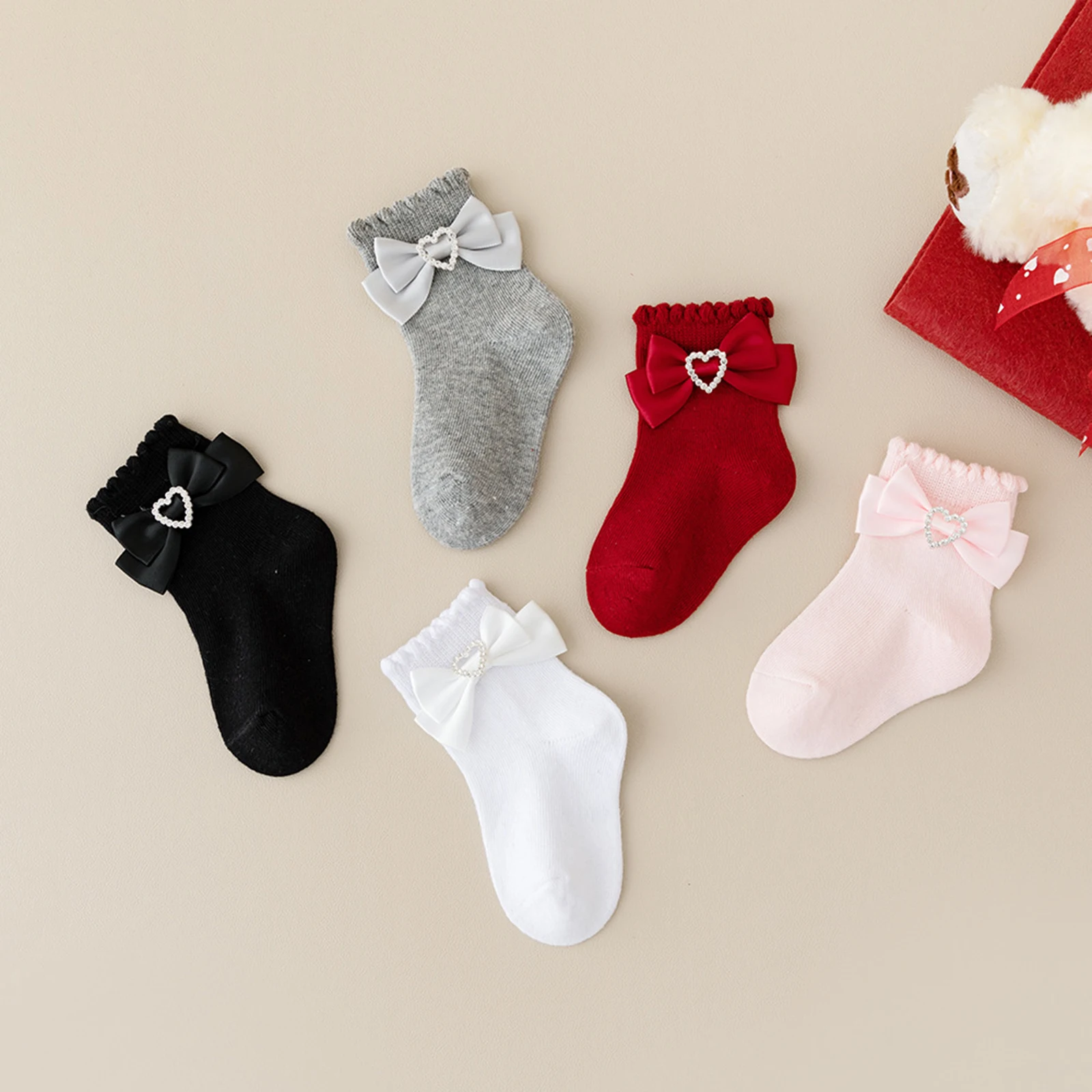 

Модные однотонные носки до щиколотки для маленьких девочек Blotona, удобные носки до середины икры с милым бантом в виде сердца