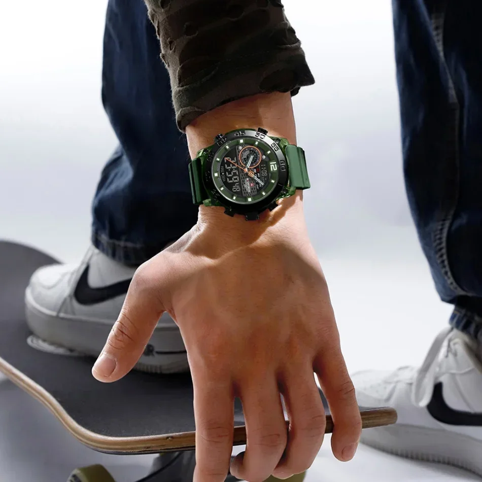 NAVIFORCE NF6104 Мужские легкие спортивные часы с двойным дисплеем и ночником для мальчиков, кварцевый секундомер, многофункциональный