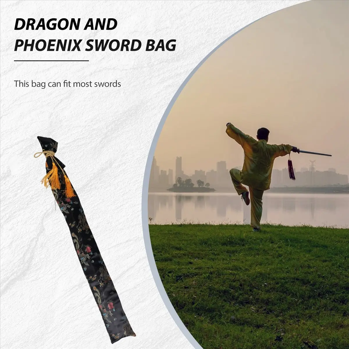 MALL 135cm Dragon and Phoenix Katana Samurai Sword Bag Tissu Black view 5