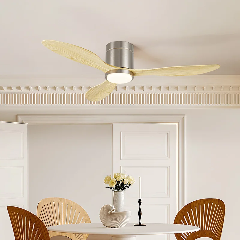 American Retro Solid Wood Pendant Lights Modern Minimalist Silent Ceiling Fan Lamps Living Room Bedroom Restaurant Decor Fixture