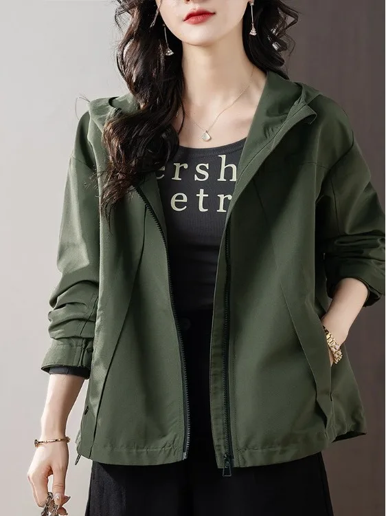 

Повседневная женская ветровка с капюшоном, размер L, весна-осень, на молнии, цветная